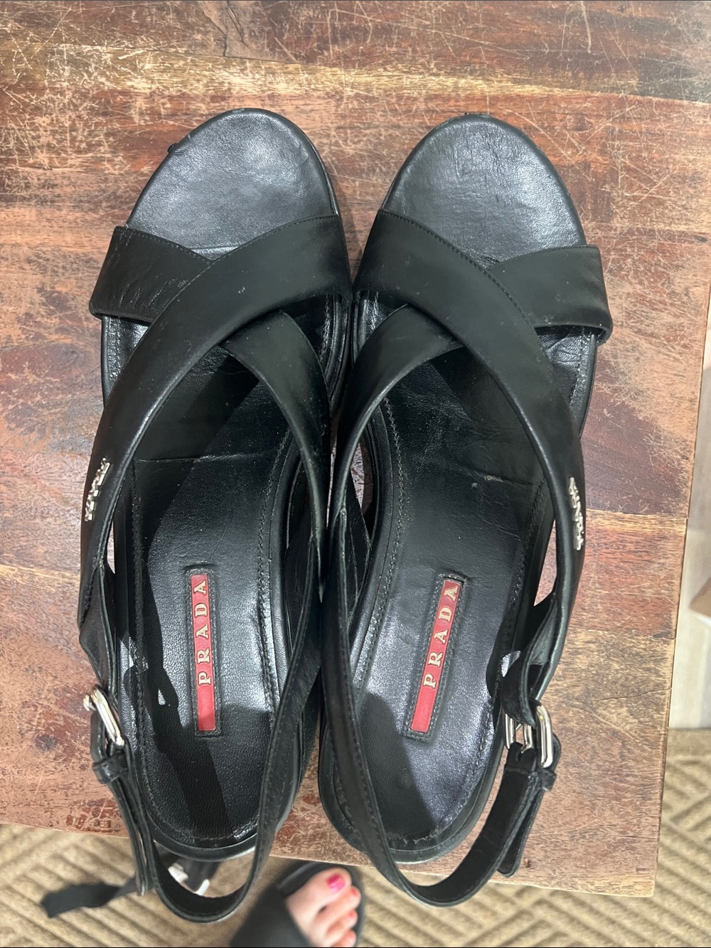 Prada Black Leather Crisscross Slingback Sandals